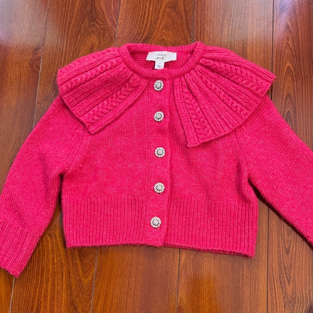 The Girls Pink Knit Jacket with Decorative Buttons
